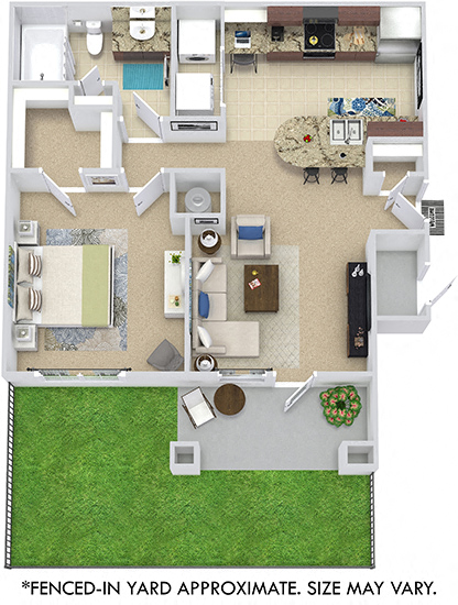 Floor plan for 1 bed, 1 bath, 695 sqft